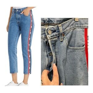 501 Levi's Premium Slim Taper Jeans with Side Logo Stripe in Size 30
